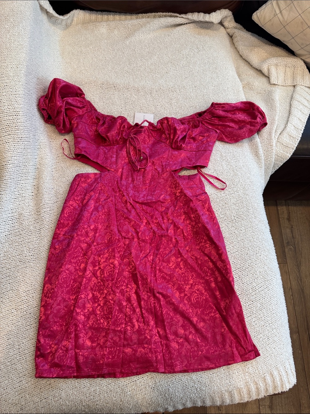 Hot Pink Puff Sleeve Floral Dress